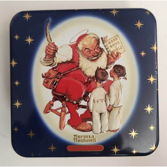 1999 Limited Edition Norman Rockwell 1947 Santa’s Visit Snickers Christmas Tin - Picture 1 of 4